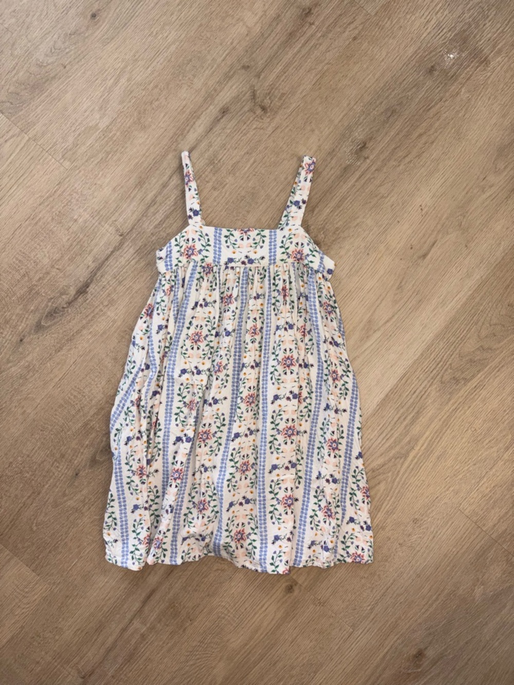 Old Navy White Striped Floral Sundress with Blue and Pink Accents
